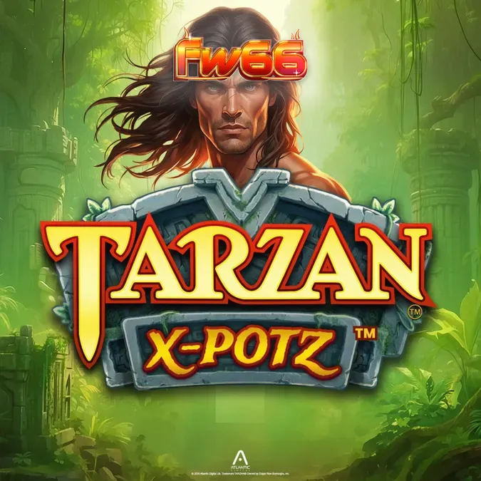Tampilan visual slot Tarzan X-Potz dengan latar belakang hutan dan kuil batu.